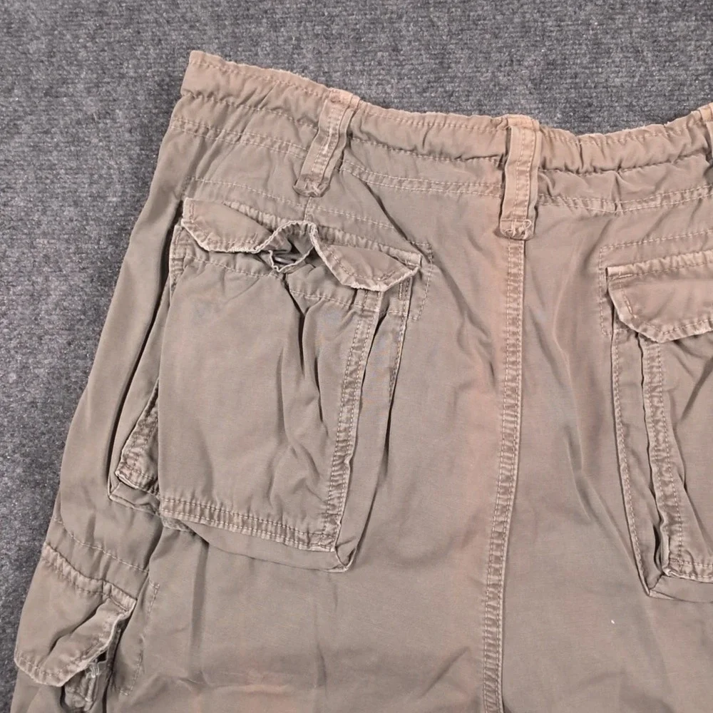 VTG Abercrombie Cargo Shorts Mens XL Khaki Tan Cotton Elastic Waist Pockets